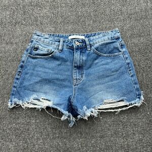 KanCan Denim Shorts Womens 7/27 Blue High Rise Distressed Frayed Cut Off